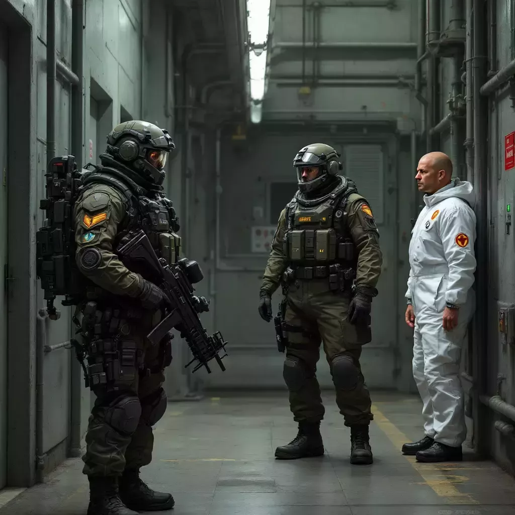 MTF Officers and Security Officers gearing up in the armory.