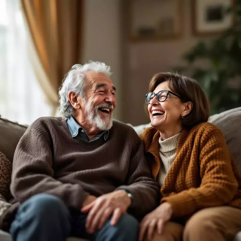 The cozy living room again, with Grandpa Bill and Grandma Ronda laughing heartily.