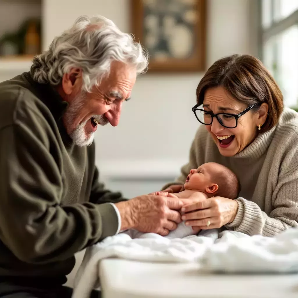 Another flashback of a diaper-changing moment with Grandpa Bill holding his nose while Grandma Ronda struggles with the baby.