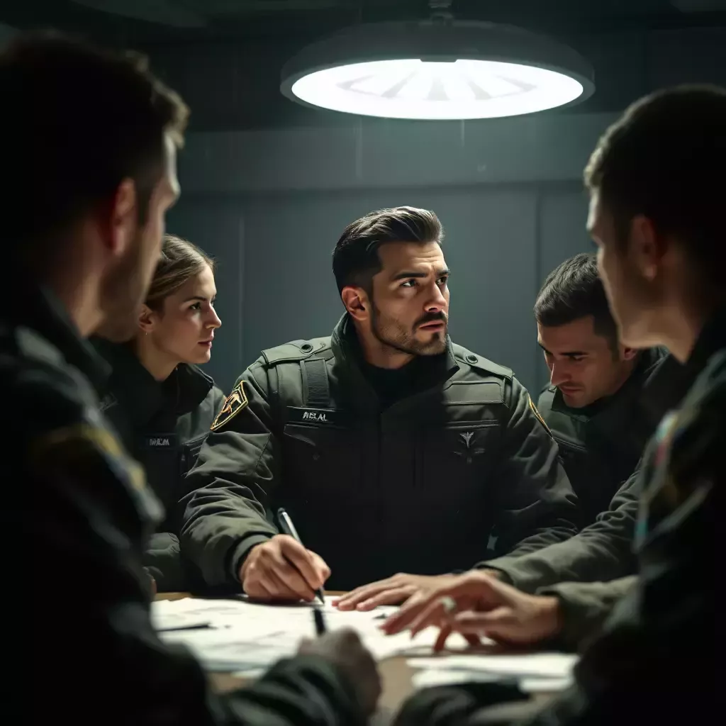 The Leader strategizes a containment plan with the team.