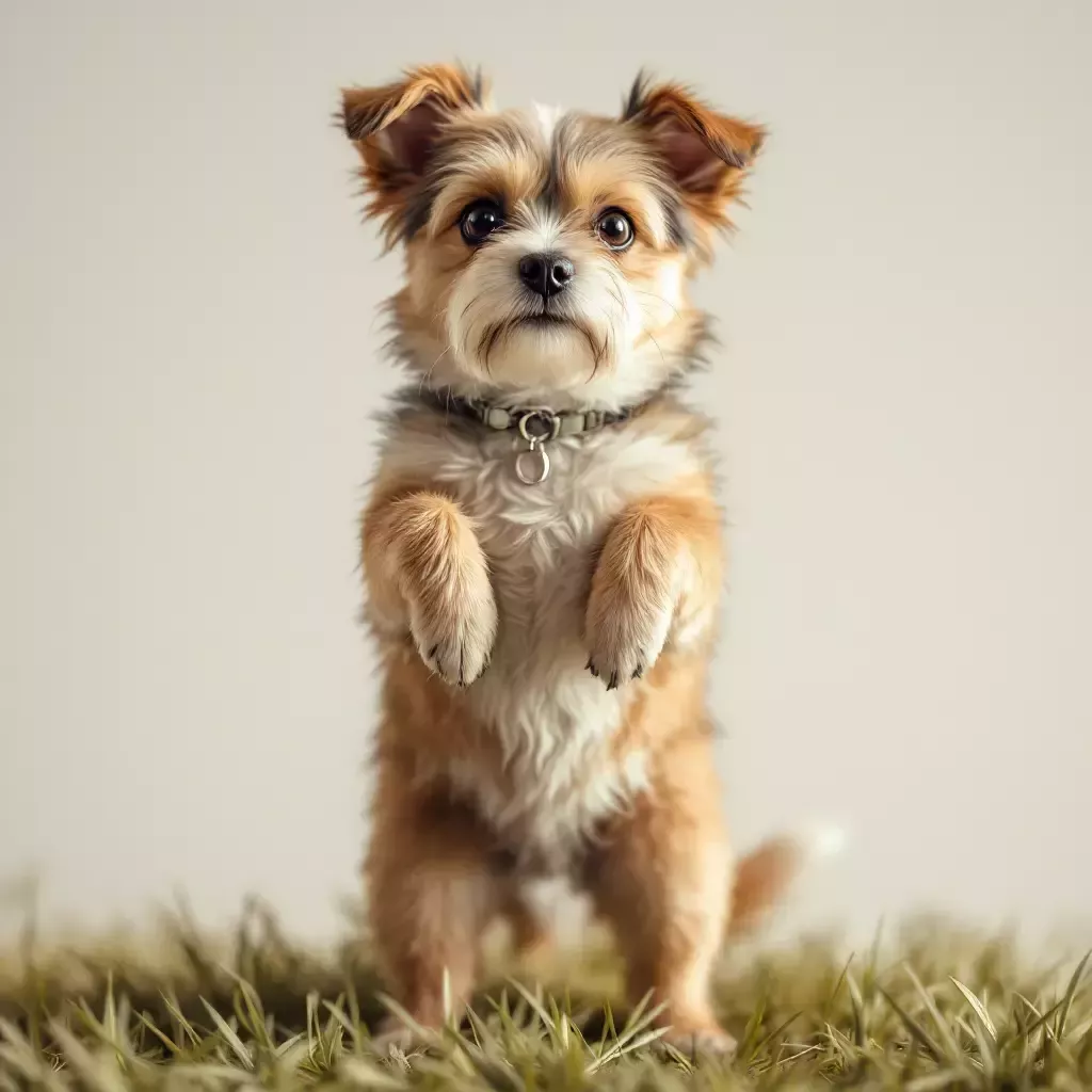 Bing stands on his hind legs, trying to appear larger and more commanding.