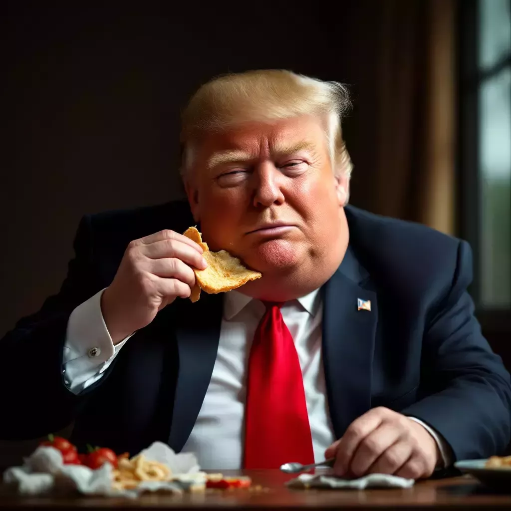 A very fat Trump stuffing his face.