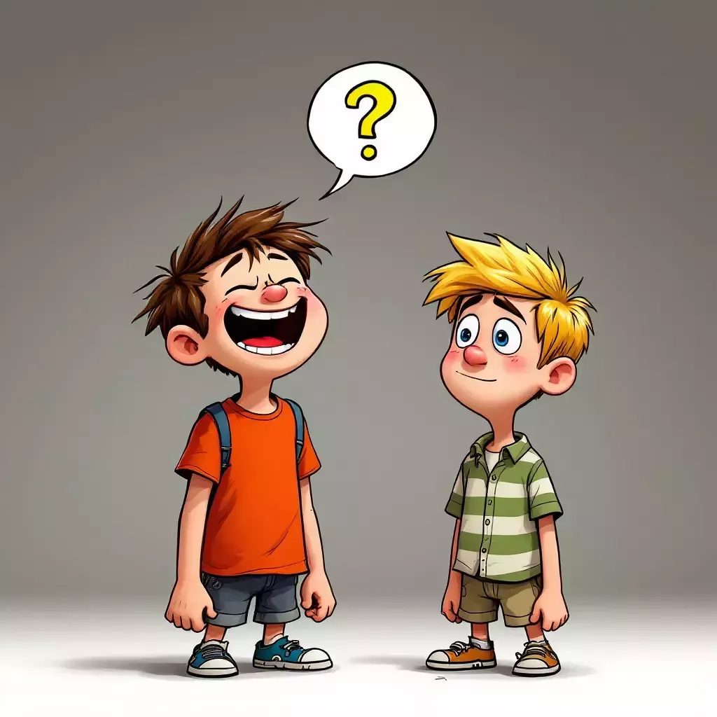 Ralph bursts into laughter, while Frank looks confused. There's a comic-style question mark above Frank's head.