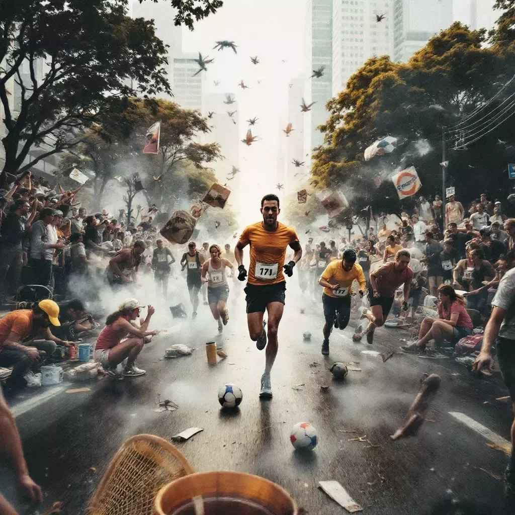A montage of various individuals working, running, and racing, all focused on their respective goals.