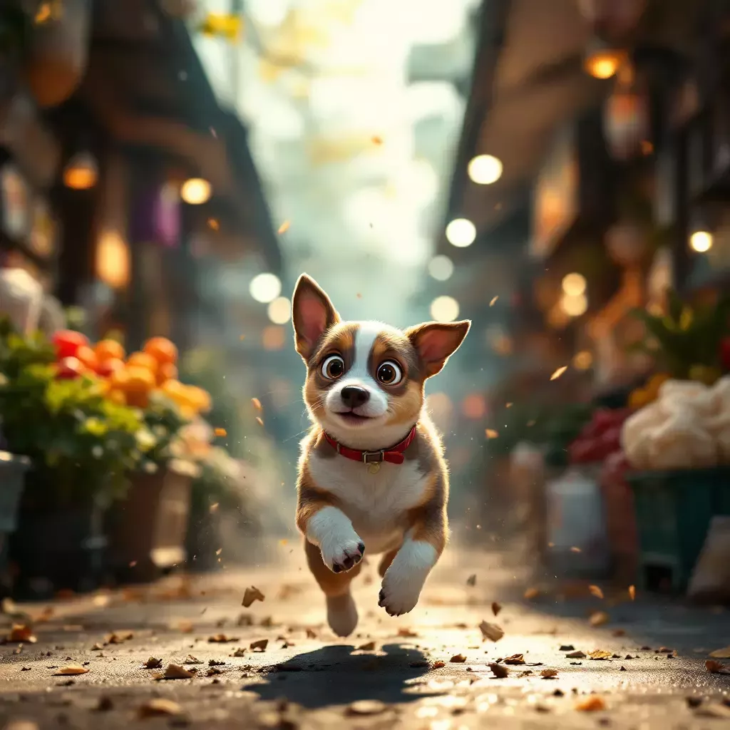 A chaotic scene in the market as a deafening beeping noise occurs, with Bing panicking and running.